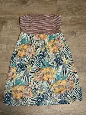 Roxy Floral Surf Flower Tropical Hawaiian Leaf Print Strapless Beach Dress XS